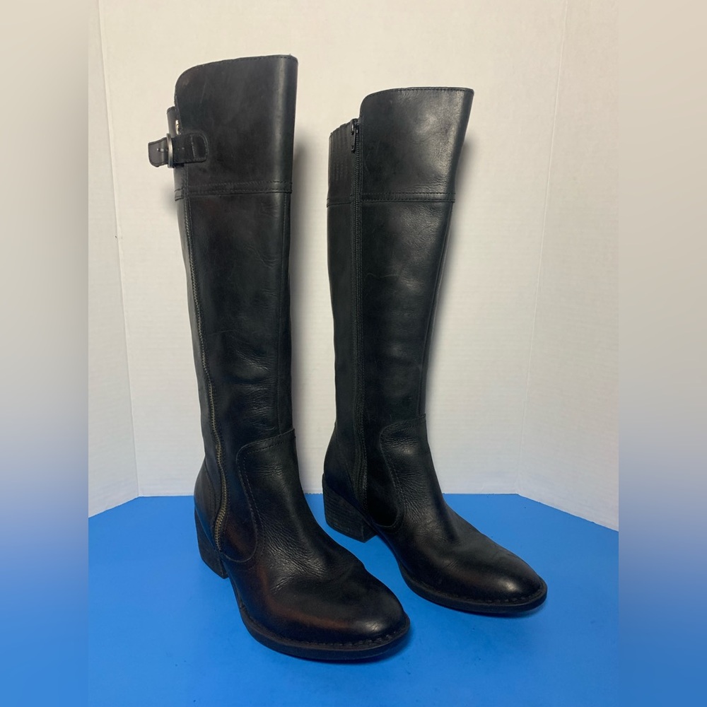 Born Women Black Leather Tall Boots Zipper Size 9.5M